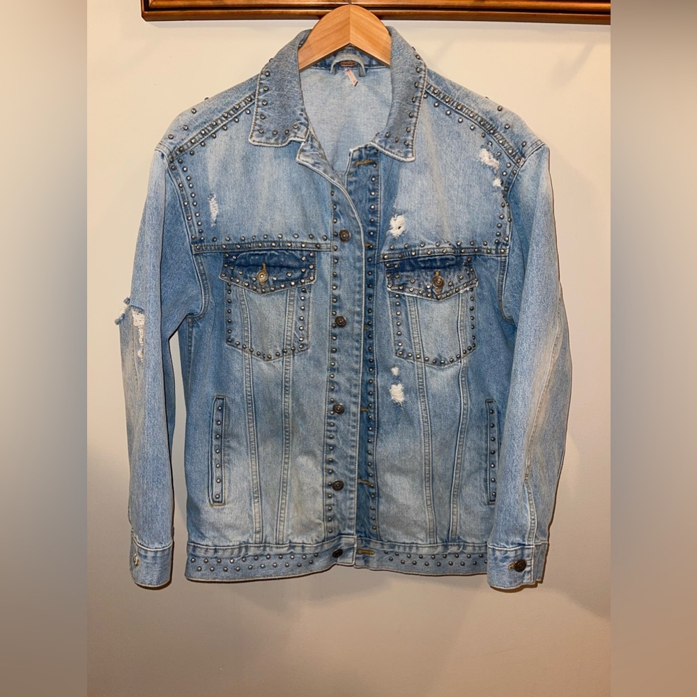 Free People Studded Denim Jacket Size M